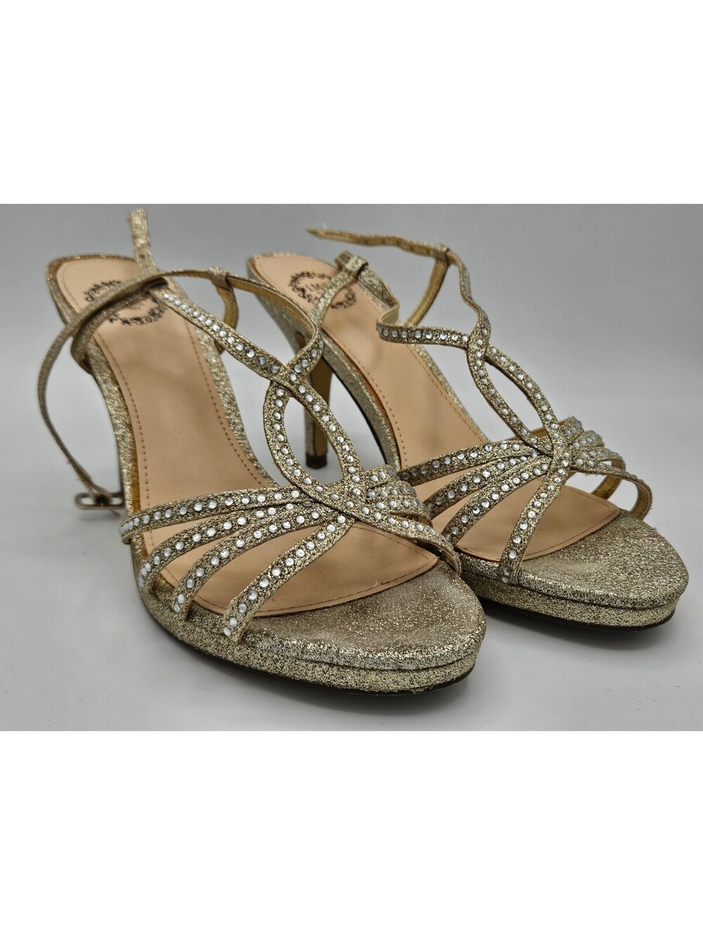 I.Miller Gold Glitter Rhinestone Strappy Heel Pumps Sz 7M